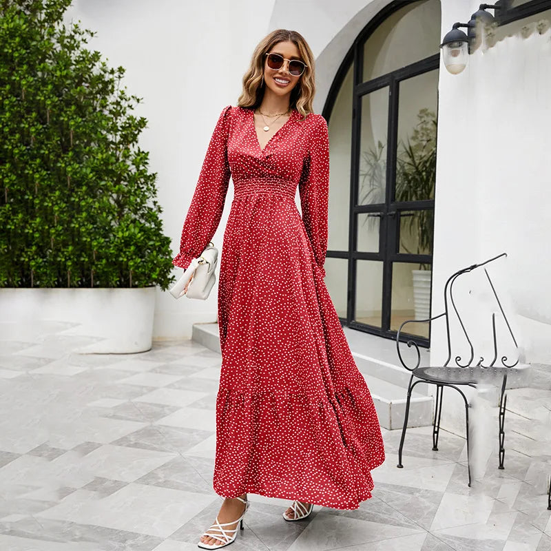 Long Sleeve Polka Dot Maxi Dress