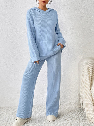 Hooded Long Sleeve Top and Wide Leg Pants Set