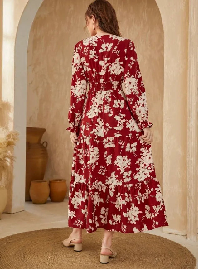 Floral Ruffle Cuff Maxi Dress