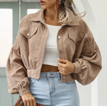 Balloon Sleeve Cropped Corduroy Jacket