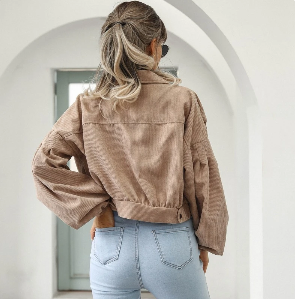 Balloon Sleeve Cropped Corduroy Jacket