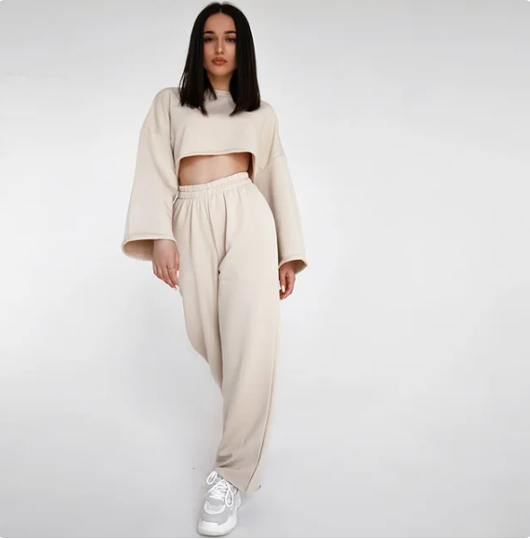 Cropped Long Sleeve Top and Jogger Pants Set