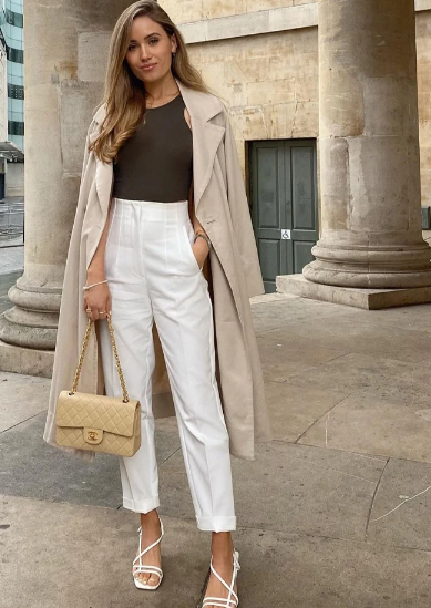 High Waist Tapered Leg Tailored Pants