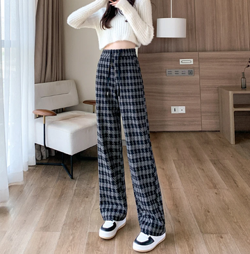 High Waist Straight Leg Plaid Trousers