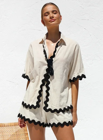 Short Sleeve Linen Shirt and Tailored Shorts Set