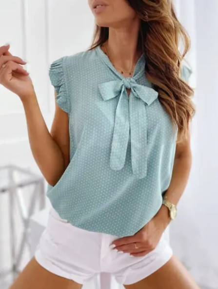 Soft Drape V-Neck Short Sleeve Blouse