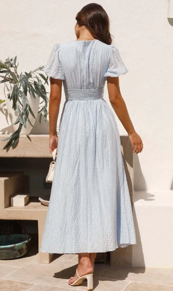 Soft Buttoned V-Neck Midi Dress