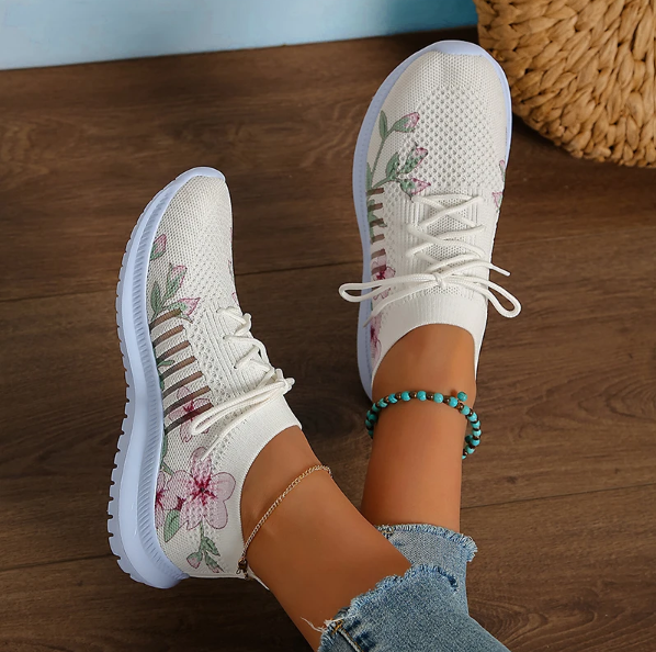 Floral Knit Lace-Up Sneakers