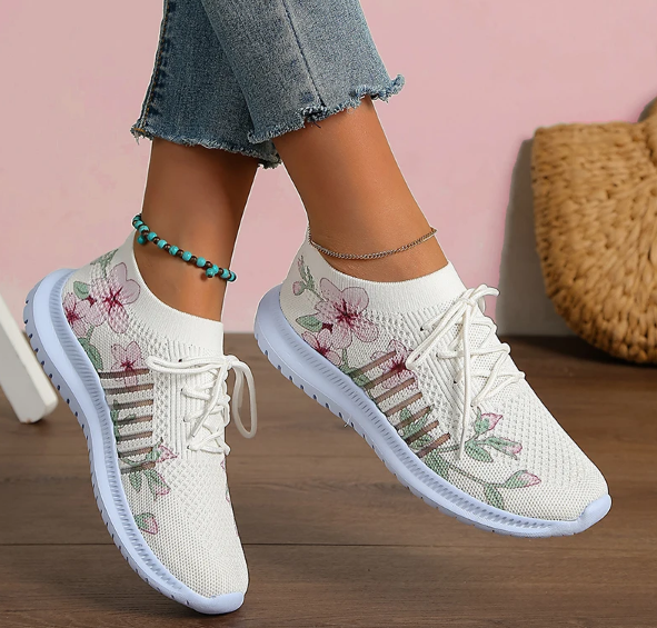 Floral Knit Lace-Up Sneakers