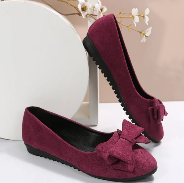 Suede Bow Round Toe Flats