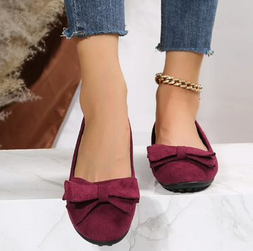 Suede Bow Round Toe Flats