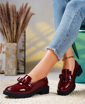 Glossy Bow Chunky Loafers