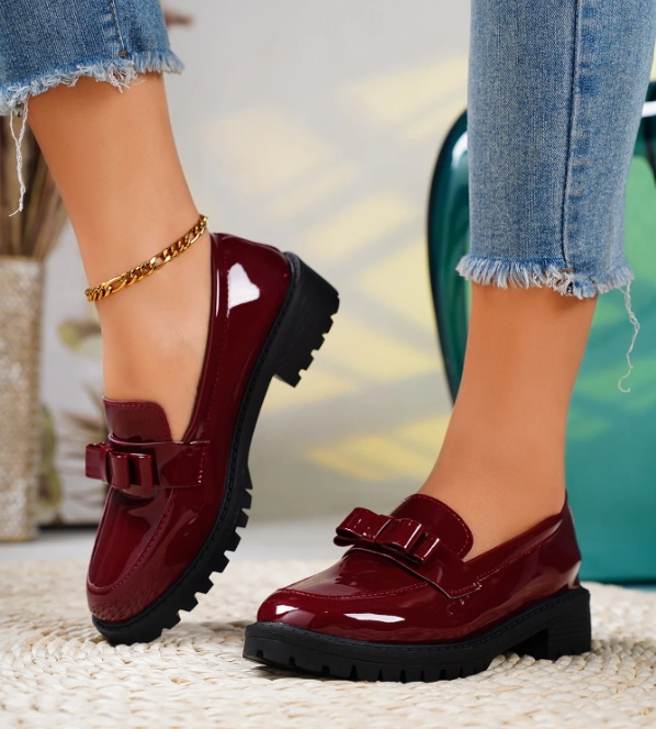 Glossy Bow Chunky Loafers