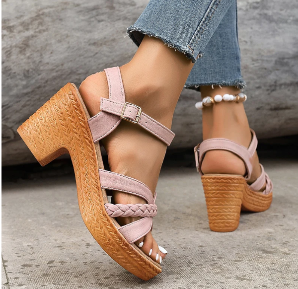 Braided Strap Woven Block Sandals