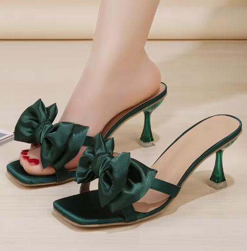 Satin Bow Kitten Heel Mules
