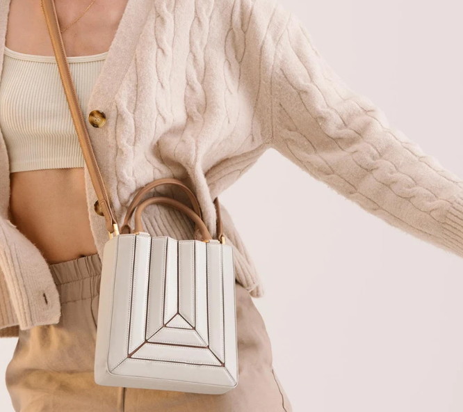 Geometric Stitch Top Handle Bag