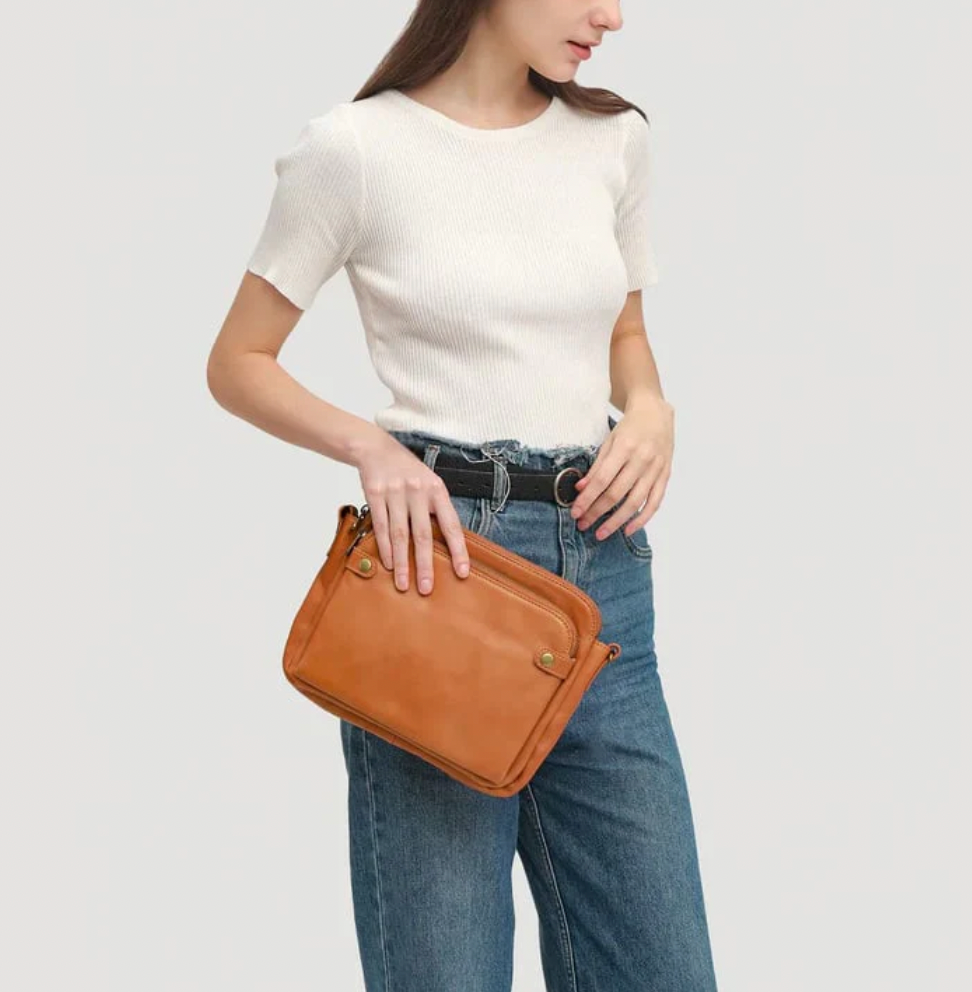 Structured Zip Pocket Shoulder Bag