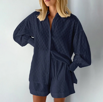 Oversized Long Sleeve Top and Relaxed Fit Shorts Set