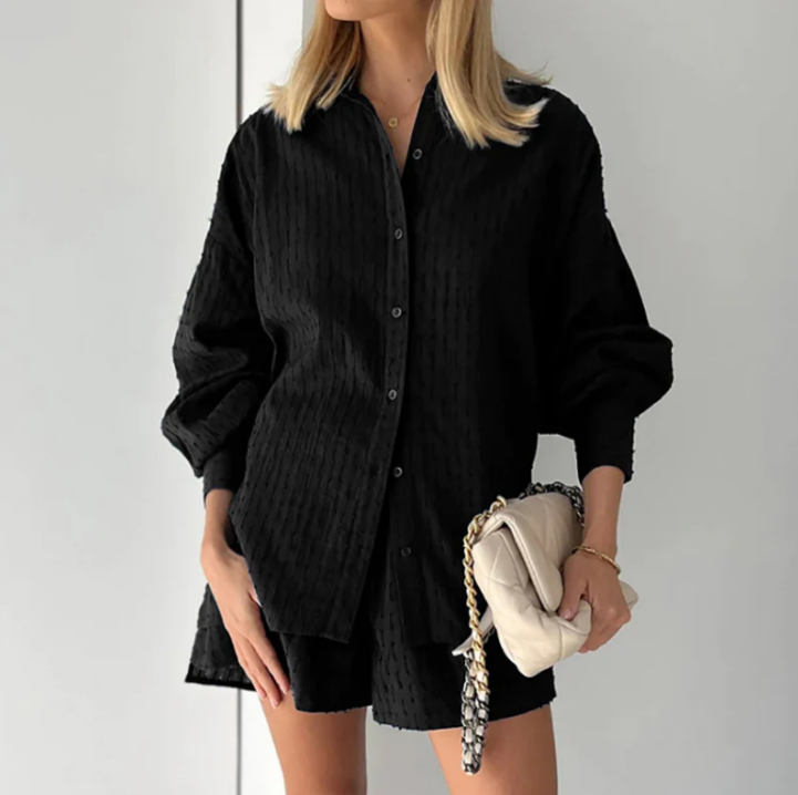 Oversized Long Sleeve Top and Relaxed Fit Shorts Set