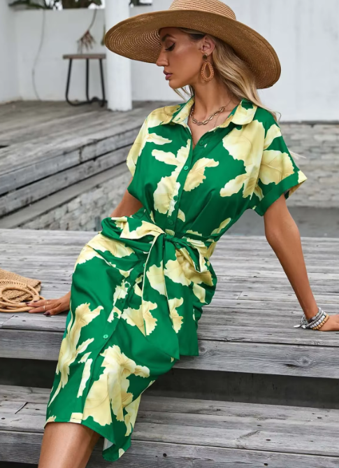 Floral Tie-Waist Shirt Dress