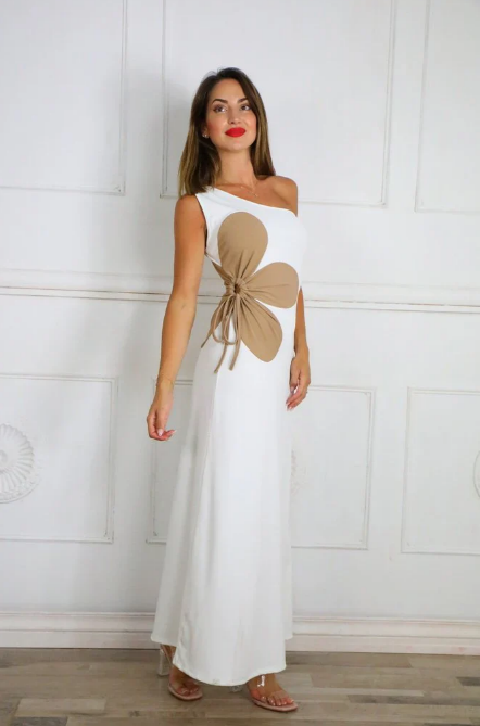 Asymmetric Petal Waist Detail Maxi Dress