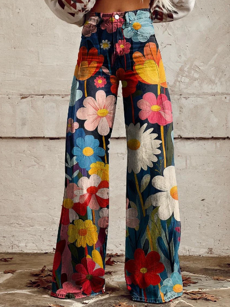 High Waist Colorblock Wide Leg Pants