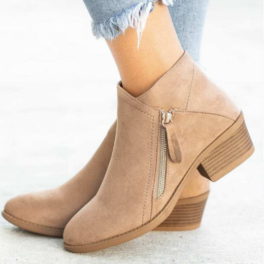Side-Zip Block Heel Ankle Boots