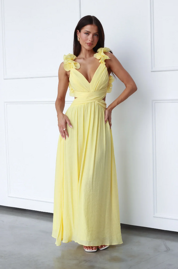 Ruffle Shoulder Open Back Maxi Dress