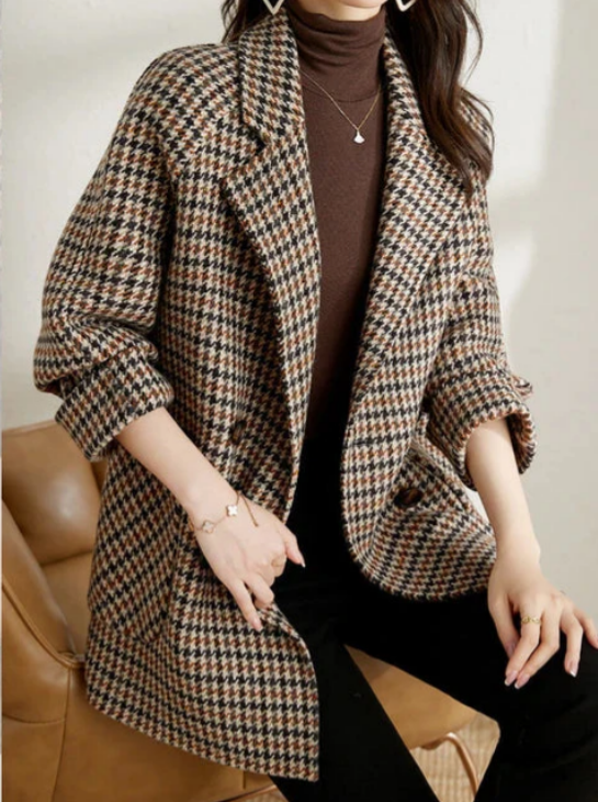 Double-Breasted Houndstooth Coat