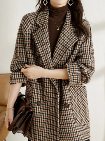 Double-Breasted Houndstooth Coat
