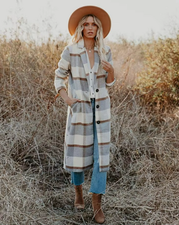 Longline Plaid Button Coat