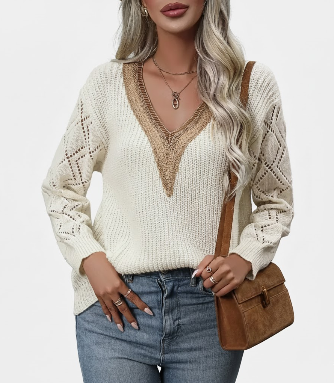 V-Neck Sweater with Stylish Sleeves