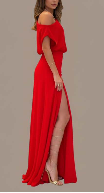 Velvet Ruched One-Shoulder Slit Gown