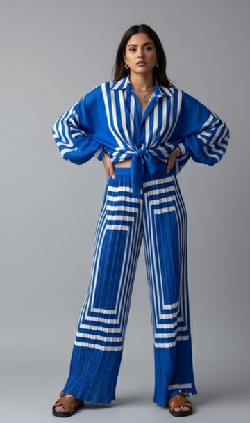 Twist Front Long Sleeve Top and Wide Leg Pants Set