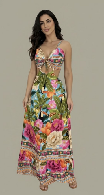 Tropical Cutout Maxi Dress