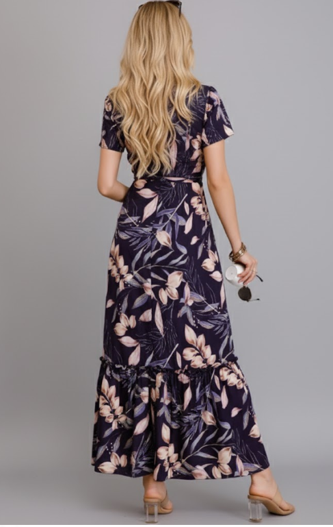 Tropical V-Neck Tiered Maxi