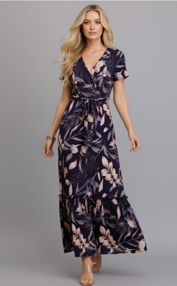 Tropical V-Neck Tiered Maxi