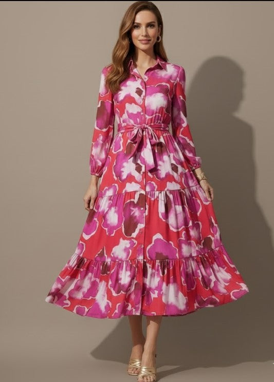 Red Floral Shirt Dress