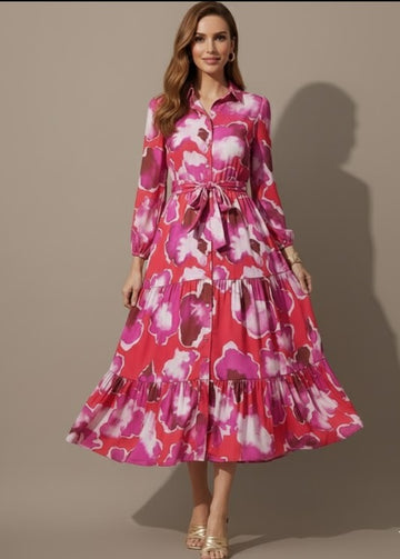 Red Floral Shirt Dress