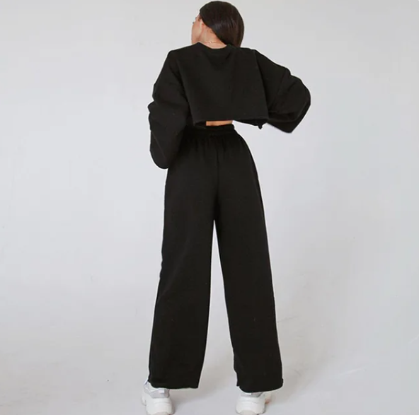Cropped Long Sleeve Top and Jogger Pants Set