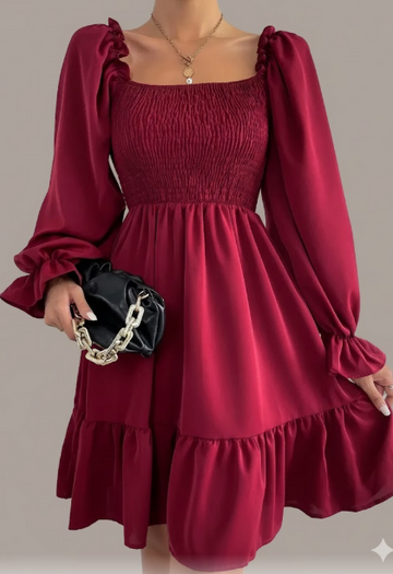 Shirred Long Sleeve Mini Dress