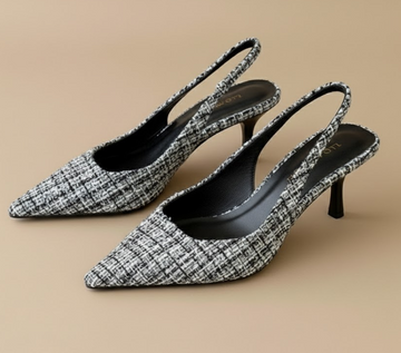 Tweed Pointed Slingback Kitten Heels