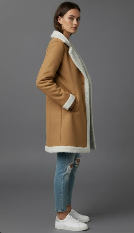 Camel Sherpa Trim Coat