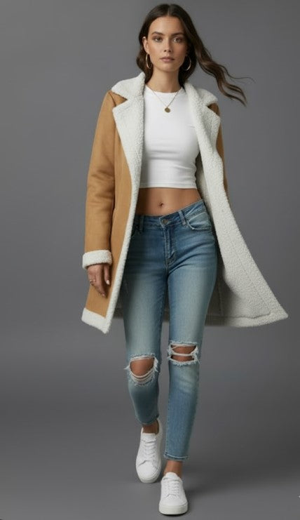 Camel Sherpa Trim Coat
