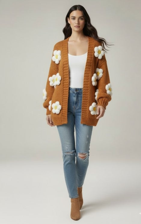 Embroidered Daisy Knit Cardigan