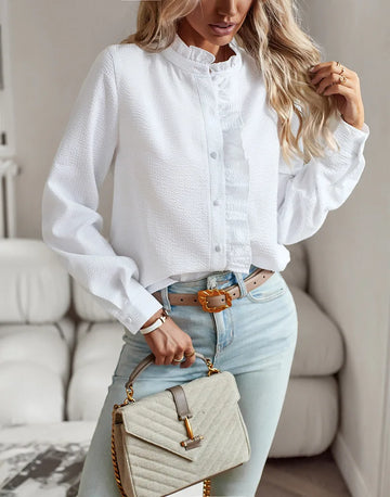 Soft Drape Long Sleeve V-Neck Blouse