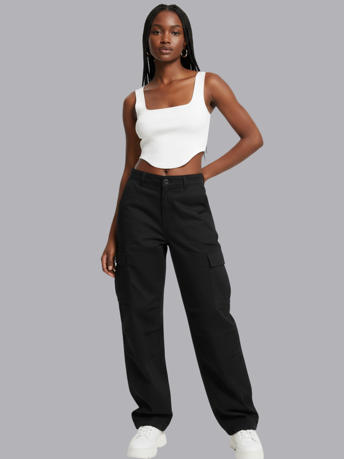 Adjustable Waist Straight Leg Cargo Pants