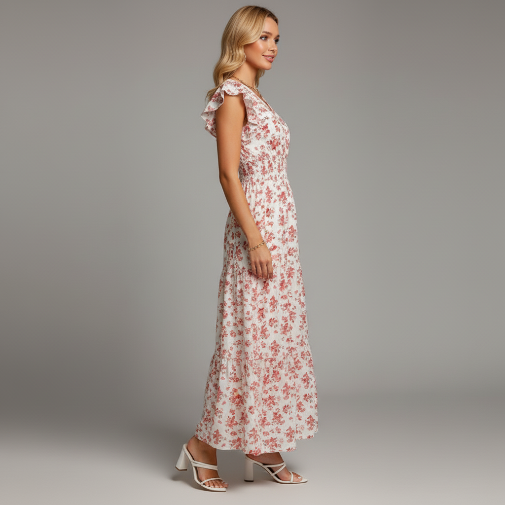 Ruffled Floral Smocked Maxi Dress
