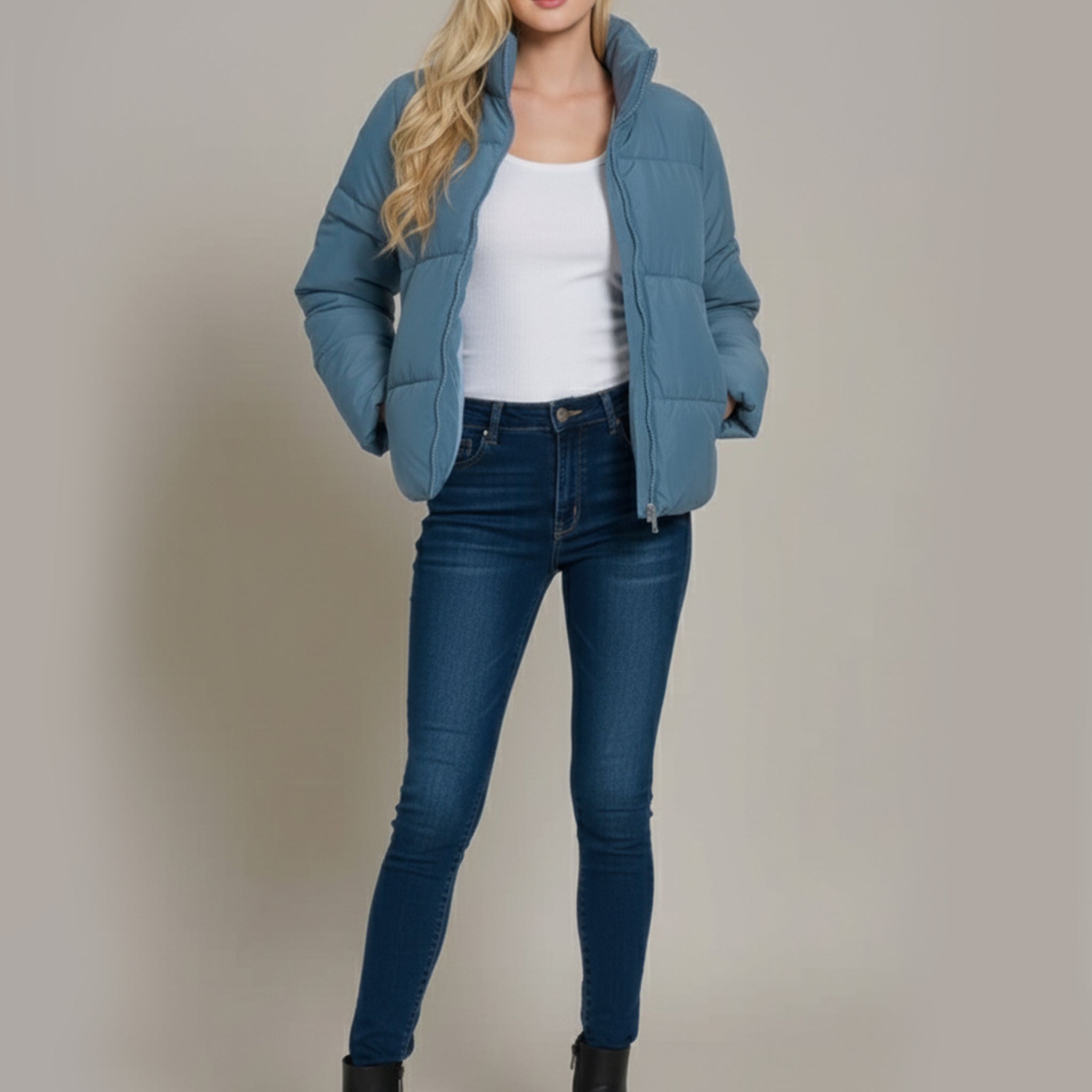 Zianna Zip Up Turtleneck Puffer Jacket with Pockets