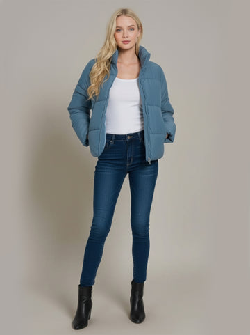 Zianna Zip Up Turtleneck Puffer Jacket with Pockets